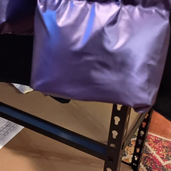 Shiny Purple Puffer Jacket with Fur Hood - Picture 6 of 8